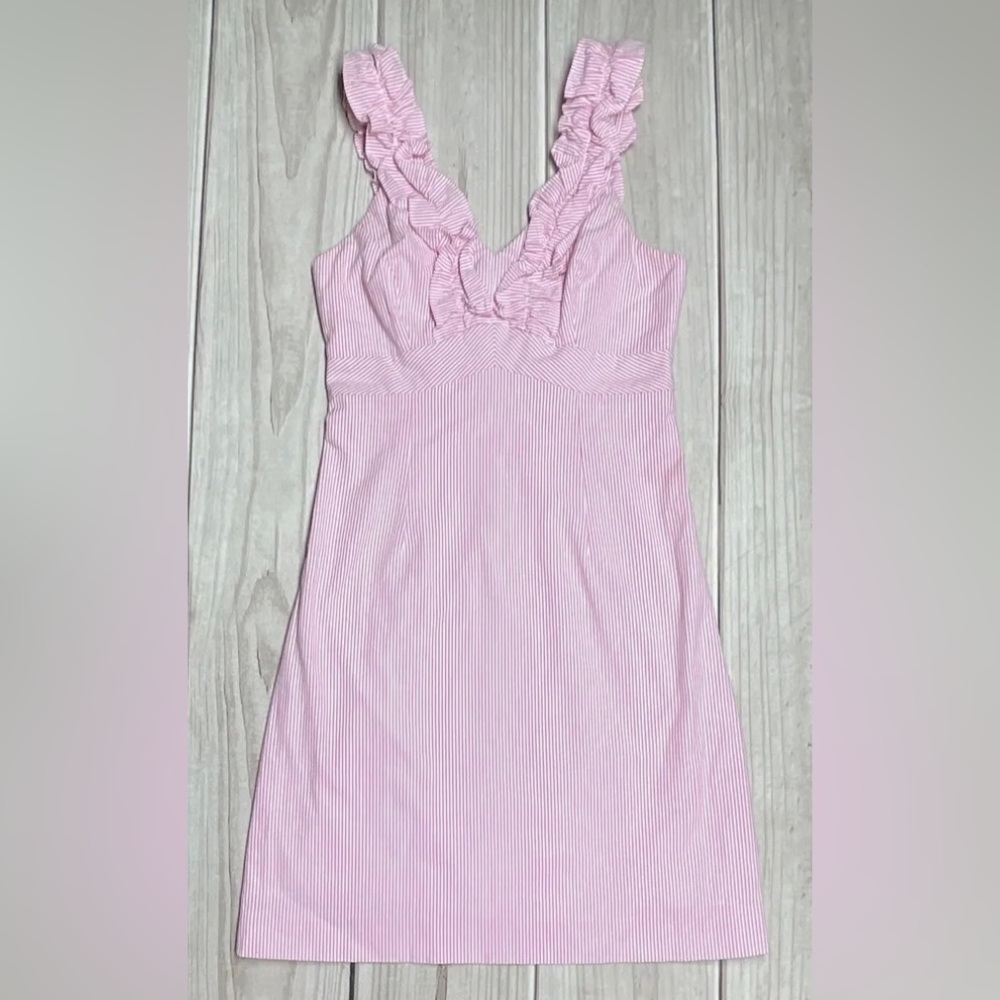 Lilly Pulitzer Size 0 Phoebe Dress Striped Ruffle V Neck Pink & White
